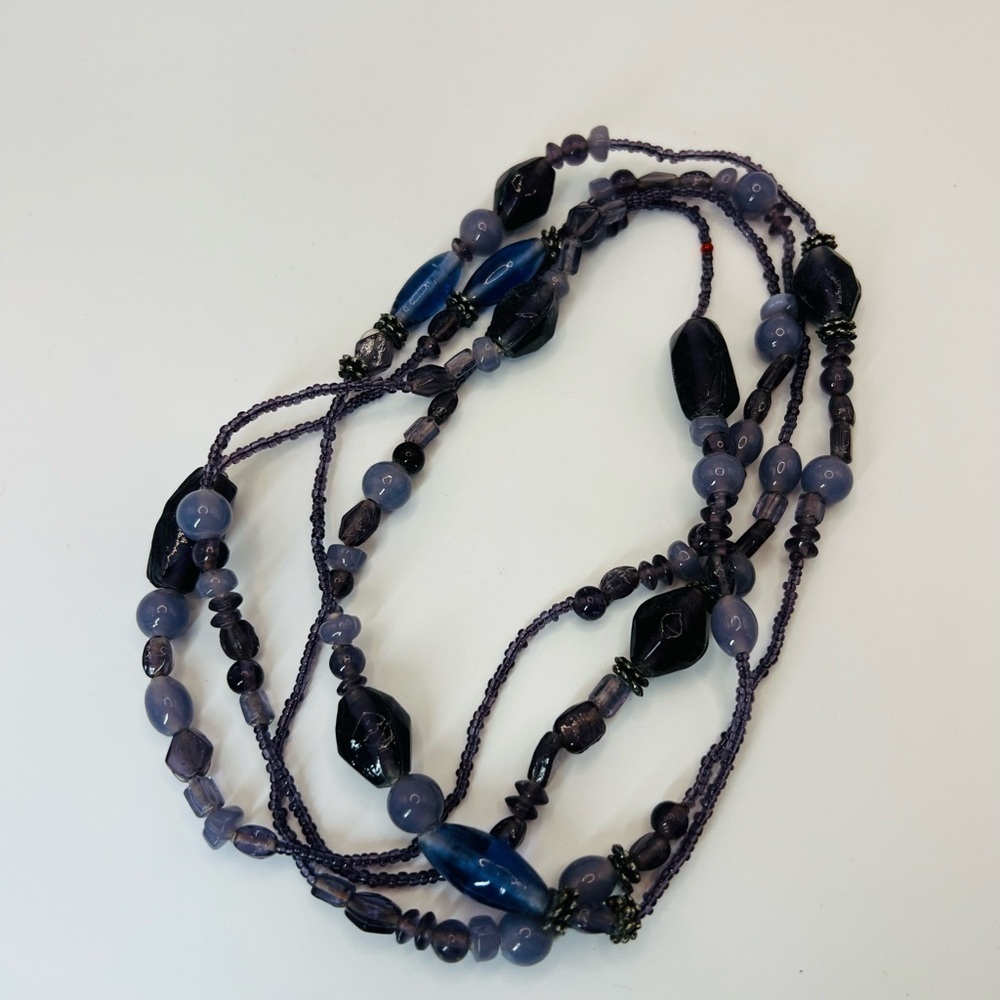 Purple Multi-Strand Beaded Necklace | Layered Glass Beads | Statement Jewelry